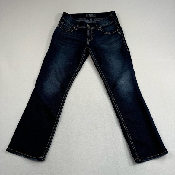 Silver Suki Capri Jeans Womens Size 28 Dark Blue Mid Rise Stretch - Picture 2 of 13